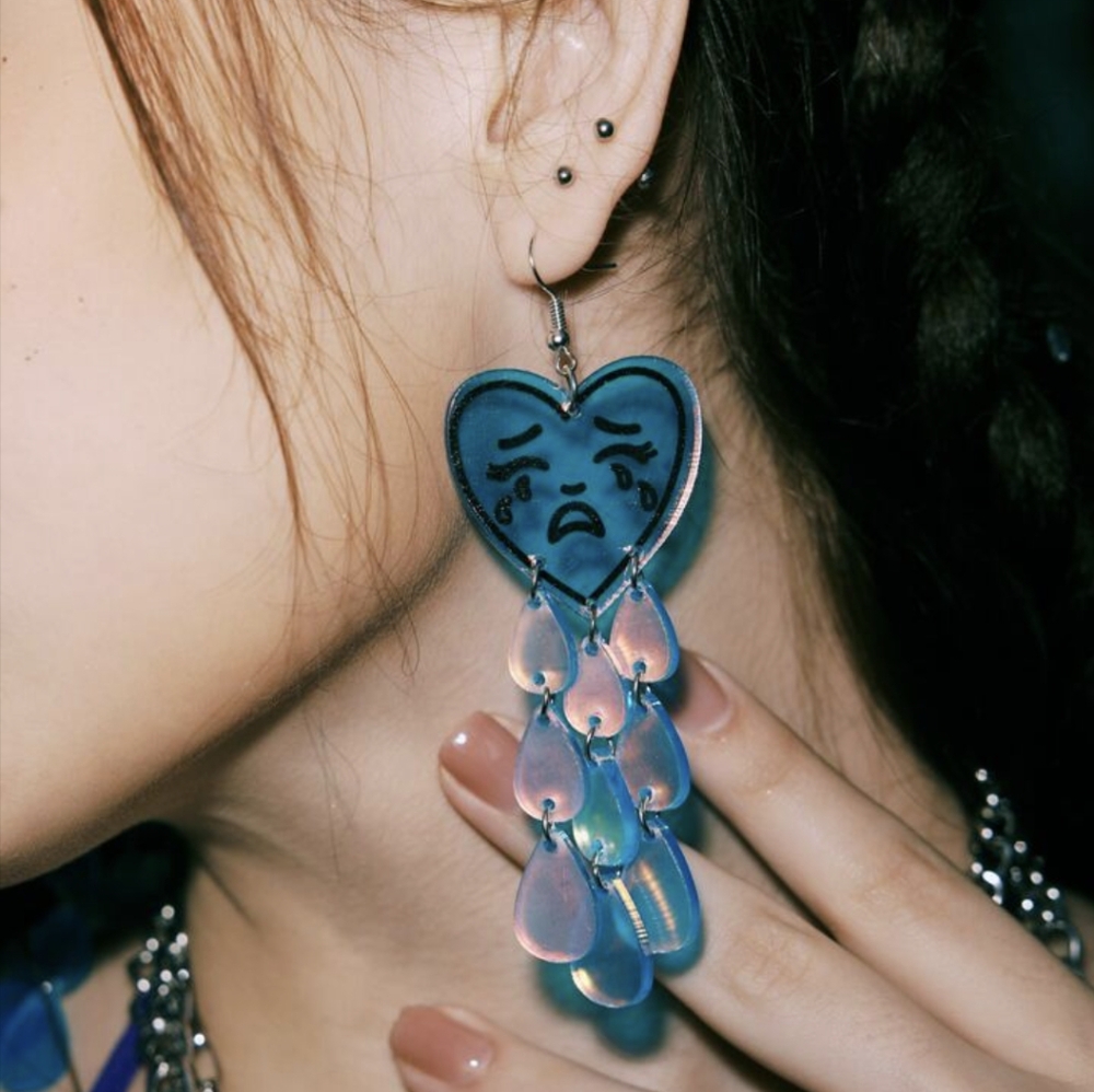 Heart Tear Drop Dangle Earrings